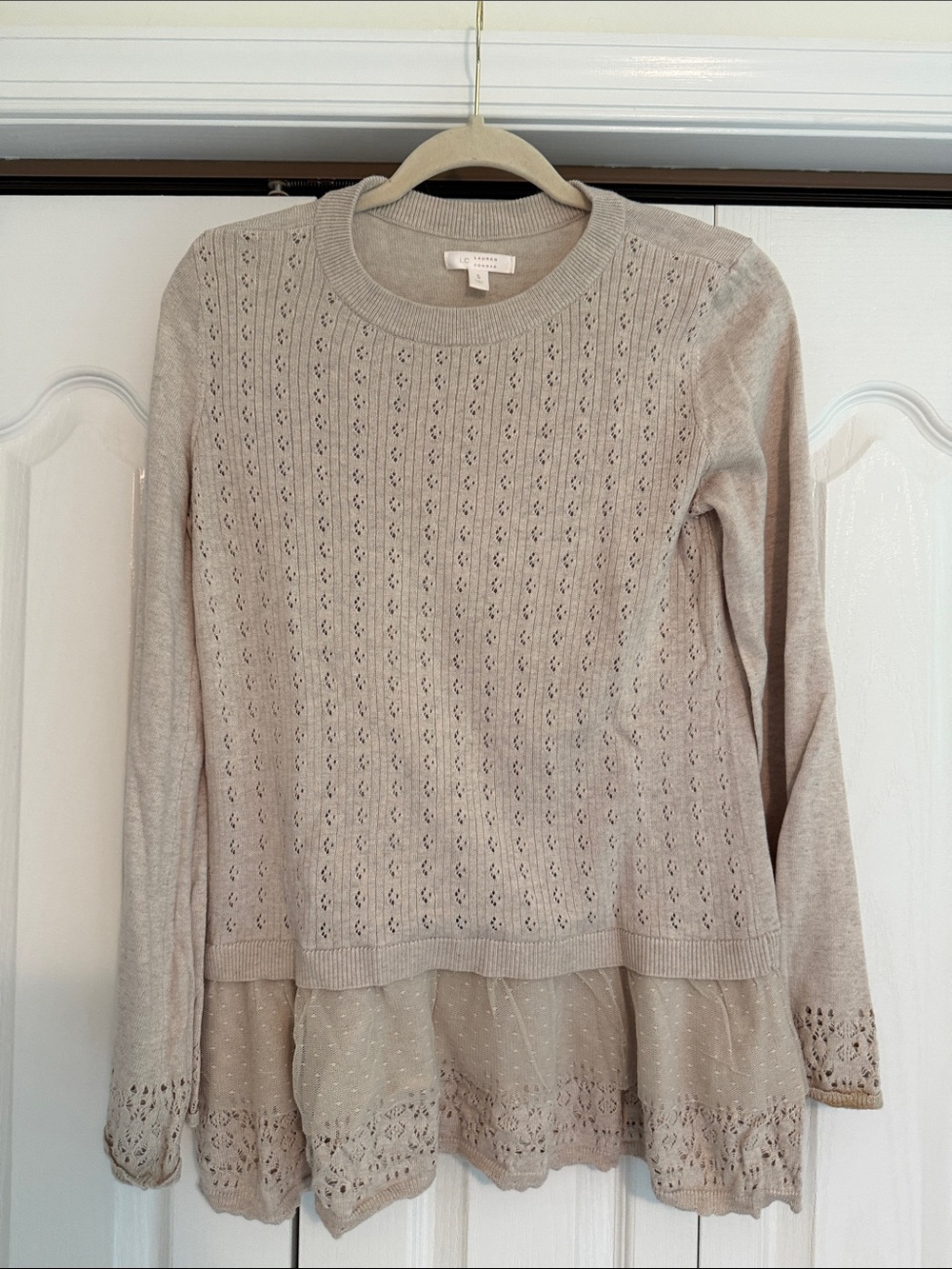 Soft Knit Layered Hem Sweater Top - Beige